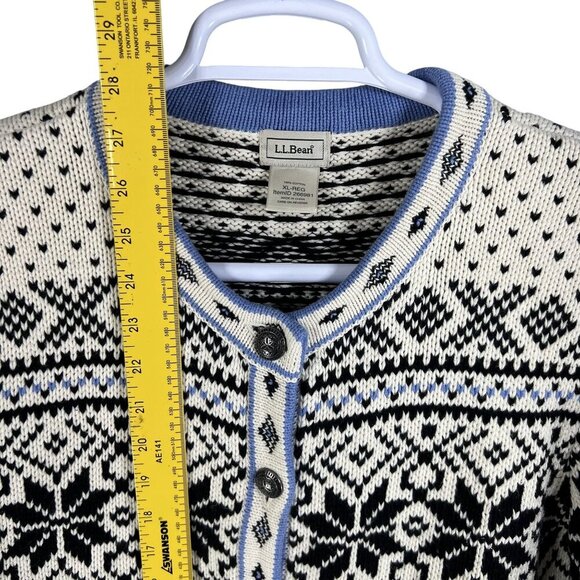 L.L. Bean Vintage Womens XL Nordic Fair Isle Thick Cardigan Fisherman Sweater - Picture 12 of 16